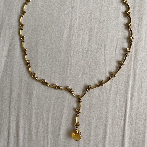 Vintage Jewelry - VINTAGE amber and gold and diamond necklace